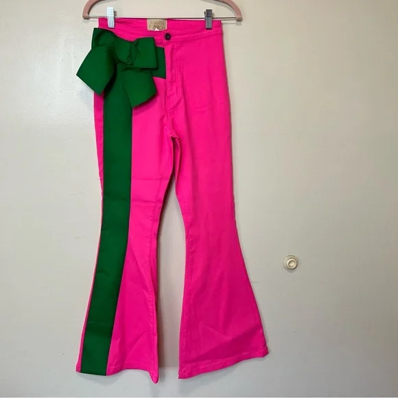 Judith March Pink Wide Leg Jeans with Green Side Stripe. Medium. NWOT - Picture 3 of 9